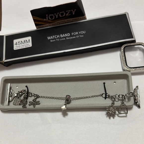 iWatch 45MM Charm Bracelet watch band with bedazzled watch face protector. - Picture 1 of 4